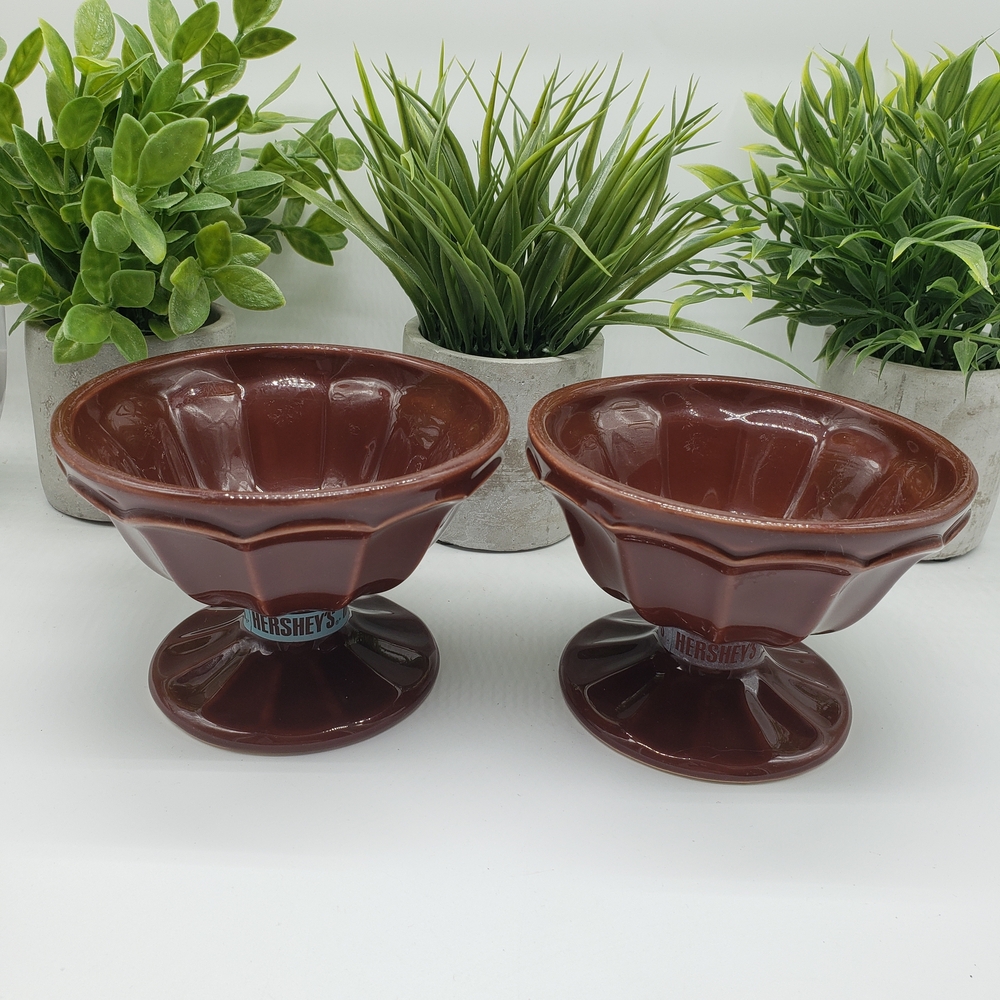 Hershey's Chocolate Vintage Set of 2 Brown Ceramic Sundae Dessert Bowls - Picture 5 of 9